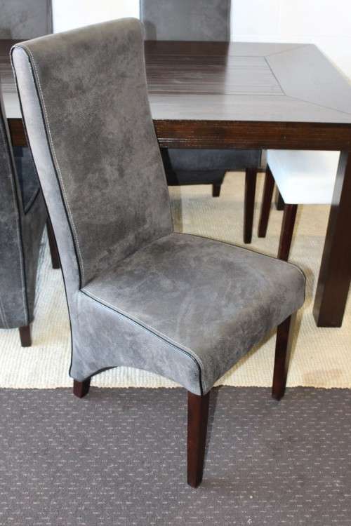 Stunning stylish teak 180cm dining table with awesome grey and white high-back chairs!