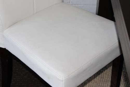 Stunning stylish teak 180cm dining table with awesome grey and white high-back chairs!