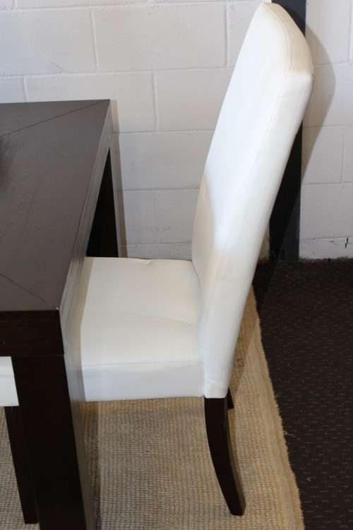 Stunning stylish teak 180cm dining table with awesome grey and white high-back chairs!