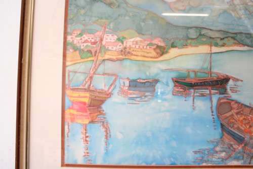 A beautiful signed "AB" 1990 Psalm 33 painting framed behind glass in good condition.