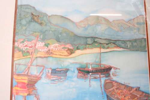 A beautiful signed "AB" 1990 Psalm 33 painting framed behind glass in good condition.