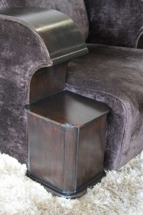 An incredible and rare Art Deco "club" armchair with drinks-rest in a rich chocolate brown fabric