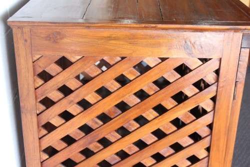 **RS17_Clearance** Balinese Teak entertainment cabinet with fold-back doors and two drawers