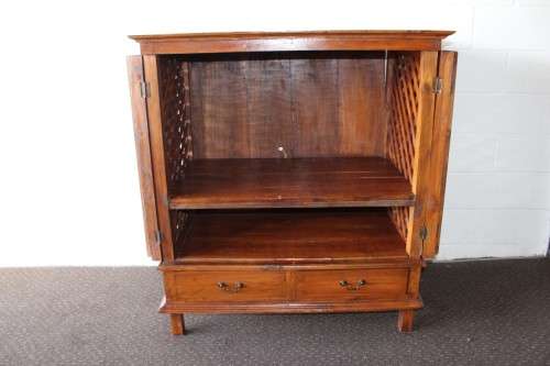 **RS17_Clearance** Balinese Teak entertainment cabinet with fold-back doors and two drawers