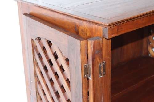 **RS17_Clearance** Balinese Teak entertainment cabinet with fold-back doors and two drawers
