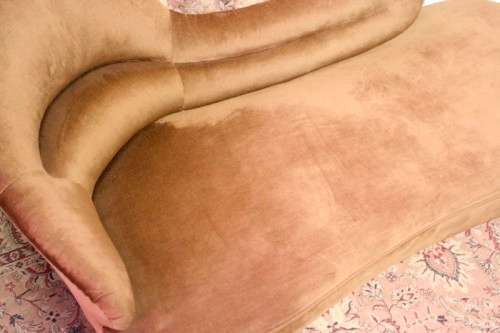 **RS17_Clearance** Incredible vintage brown velvet chaise lounge on its original brass castors