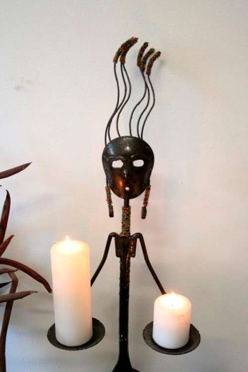 **RS17** A stunning tall beaded metal candle holder in great condition - great for ambience lighting