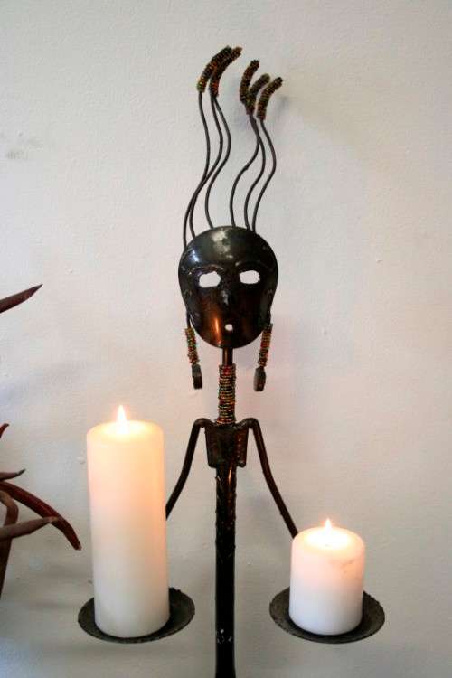 **RS17** A stunning tall beaded metal candle holder in great condition - great for ambience lighting