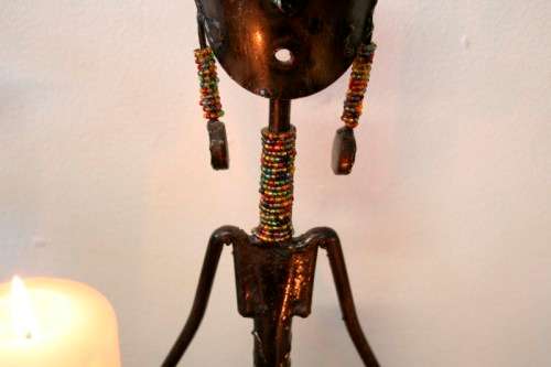 **RS17** A stunning tall beaded metal candle holder in great condition - great for ambience lighting