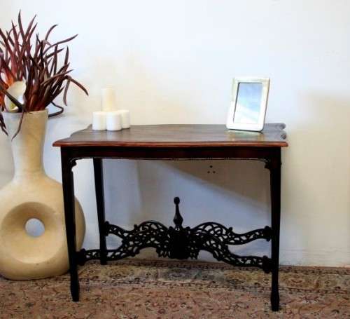 **RS17** A vintage Teak hallway/display table with ornate carved finial & detailing at the bottom