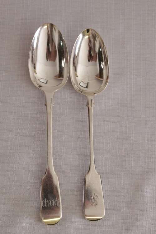 Two stunning (large) antique (1800's) British hallmarked sterling silver serving spoons