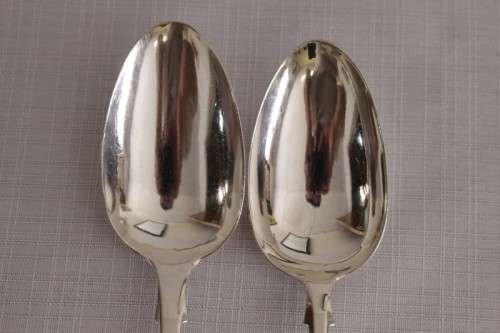 Two stunning (large) antique (1800's) British hallmarked sterling silver serving spoons
