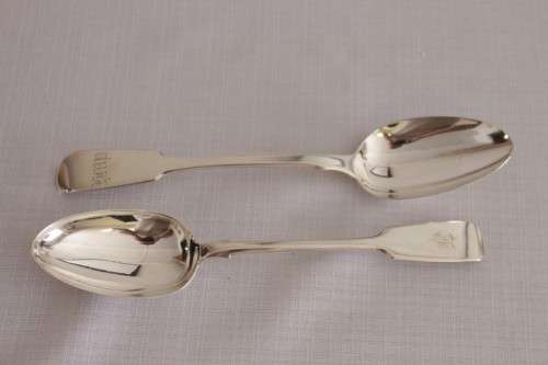 Two stunning (large) antique (1800's) British hallmarked sterling silver serving spoons