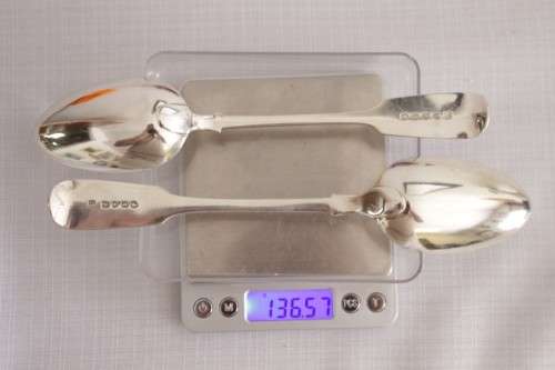 Two stunning (large) antique (1800's) British hallmarked sterling silver serving spoons