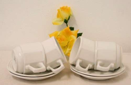 A fabulous set of four white Continental Hotelware porcelain coffee cups in great condition.RS17Sale