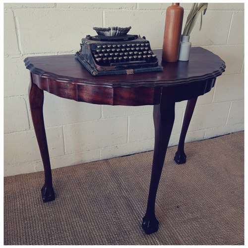 Lovely vintage (larger than normal) ball & claw Imbuia half moon display/occasional table - RS17Sale