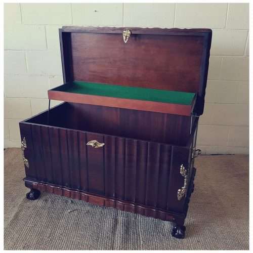 A magnificent large and HEAVY hand carved solid Imbuia ball & claw Kist with brass embellishments