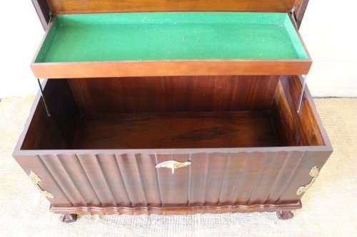 A magnificent large and HEAVY hand carved solid Imbuia ball & claw Kist with brass embellishments