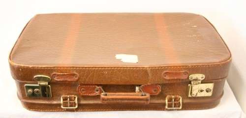 **RS17** An awesome vintage brown suitcase w/ brass buckles - ideal for extra storage in the house