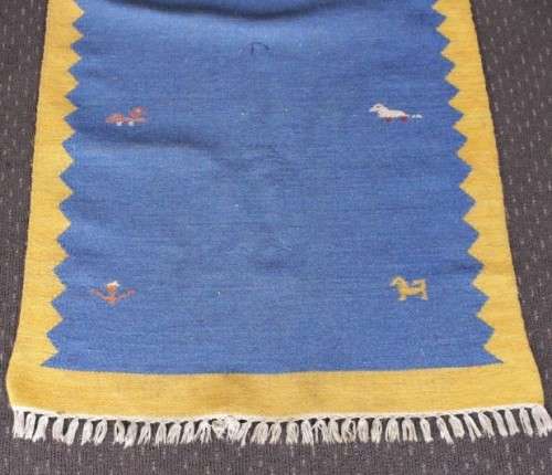 **RS17** A superb (3.67M) original Iranian blue & yellow "Qashqai Gabbeh" pure wool runner carpet