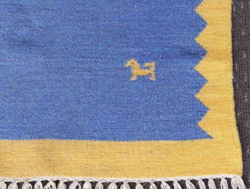 **RS17** A superb (3.67M) original Iranian blue & yellow "Qashqai Gabbeh" pure wool runner carpet