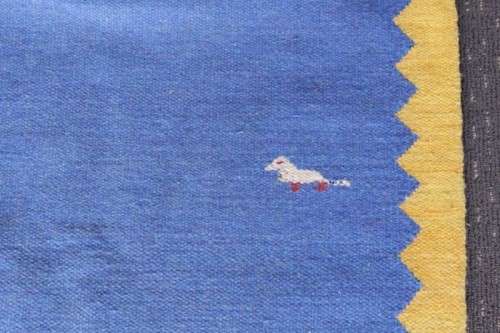 **RS17** A superb (3.67M) original Iranian blue & yellow "Qashqai Gabbeh" pure wool runner carpet