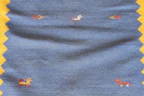 **RS17** A superb (3.67M) original Iranian blue & yellow "Qashqai Gabbeh" pure wool runner carpet