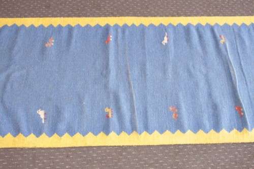 **RS17** A superb (3.67M) original Iranian blue & yellow "Qashqai Gabbeh" pure wool runner carpet