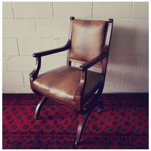 A magnificent and RARE Edwardian office chair with incredible marquetry inlay detailing on castors!!