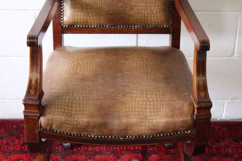 A magnificent and RARE Edwardian office chair with incredible marquetry inlay detailing on castors!!