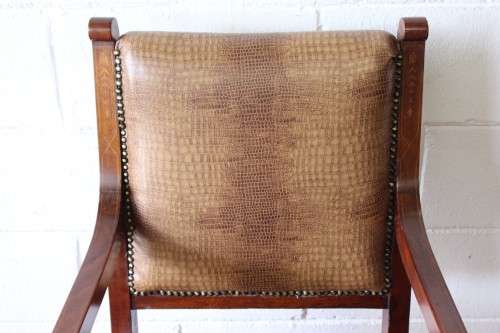 A magnificent and RARE Edwardian office chair with incredible marquetry inlay detailing on castors!!