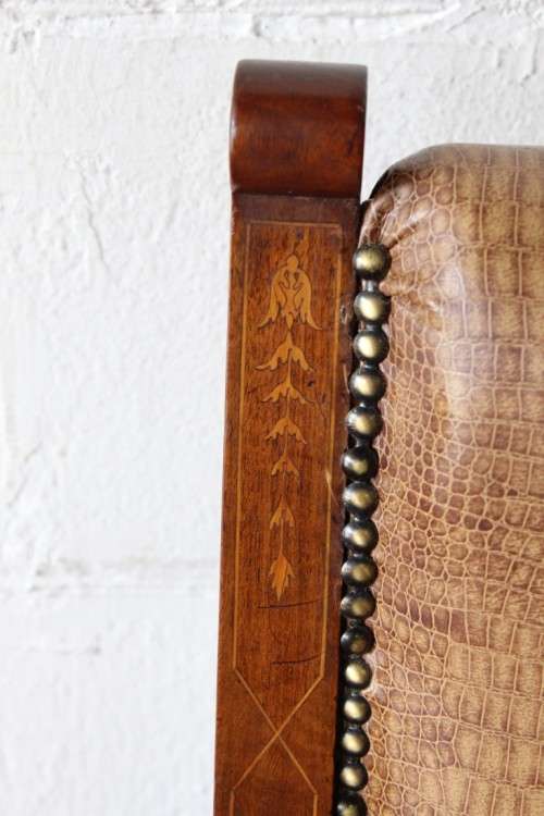 A magnificent and RARE Edwardian office chair with incredible marquetry inlay detailing on castors!!