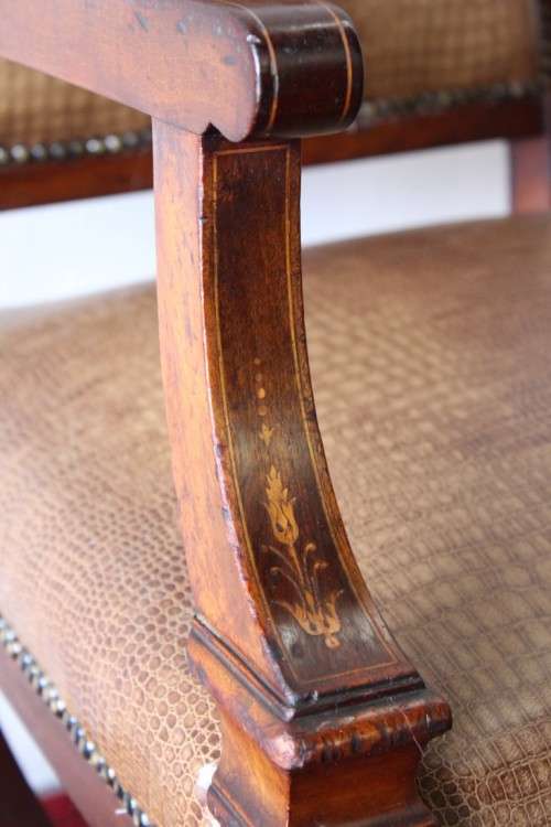 A magnificent and RARE Edwardian office chair with incredible marquetry inlay detailing on castors!!