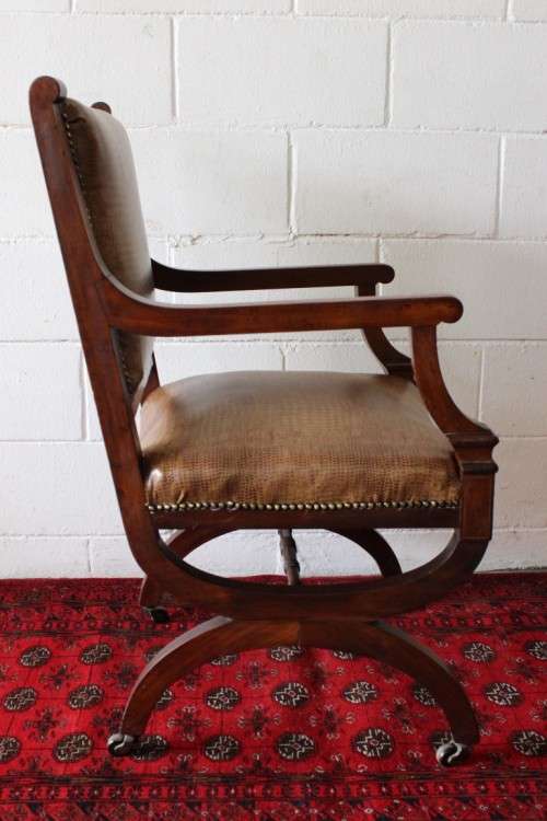 A magnificent and RARE Edwardian office chair with incredible marquetry inlay detailing on castors!!