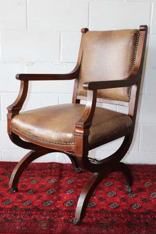 A magnificent and RARE Edwardian office chair with incredible marquetry inlay detailing on castors!!