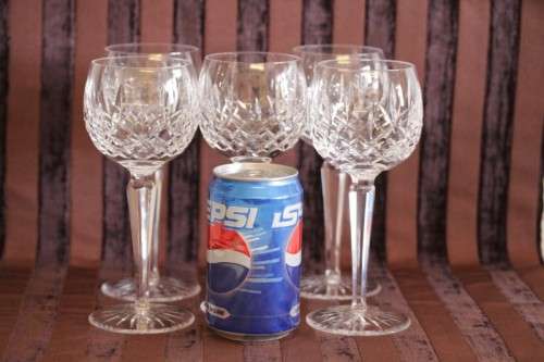 Superb set of 5x original Irish made Waterford crystal long-stem wine glasses in the Lismore pattern