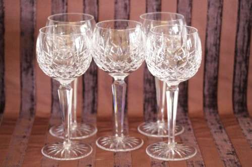 Superb set of 5x original Irish made Waterford crystal long-stem wine glasses in the Lismore pattern