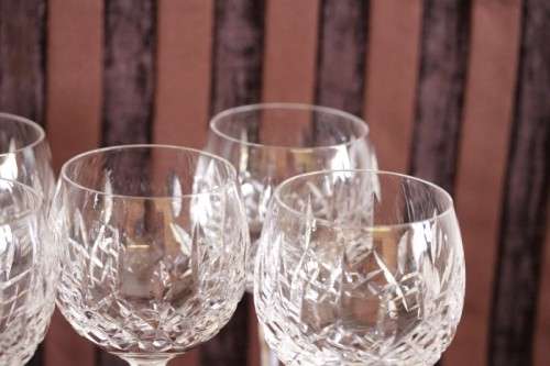 Superb set of 5x original Irish made Waterford crystal long-stem wine glasses in the Lismore pattern