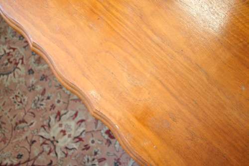 **RS17** A vintage Imbuia scalloped edge Cheval dressing table w a dressing mirror and two drawers