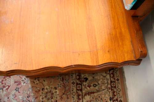 **RS17** A vintage Imbuia scalloped edge Cheval dressing table w a dressing mirror and two drawers