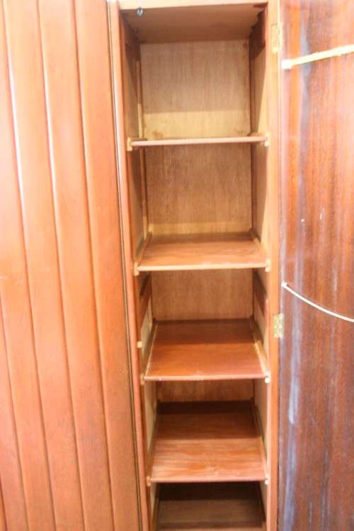 **RS17_Clearance** Vintage Art Deco Imbuia 3-door wardrobe with 4x large shelves & hanging space