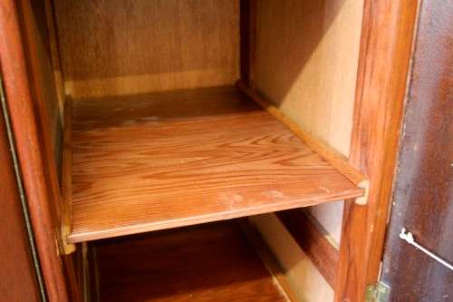 **RS17_Clearance** Vintage Art Deco Imbuia 3-door wardrobe with 4x large shelves & hanging space