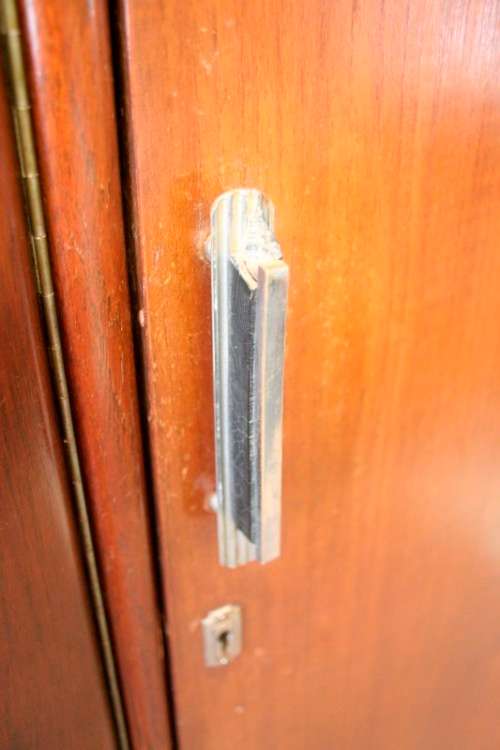 **RS17_Clearance** Vintage Art Deco Imbuia 3-door wardrobe with 4x large shelves & hanging space