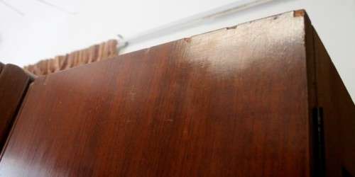 **RS17_Clearance** Vintage Art Deco Imbuia 3-door wardrobe with 4x large shelves & hanging space