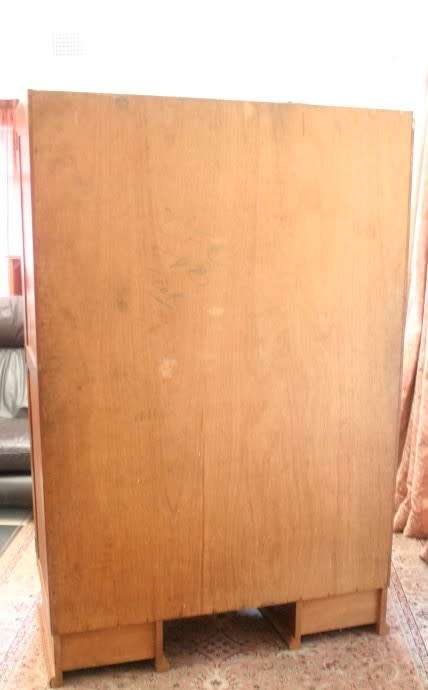 **RS17_Clearance** Vintage Art Deco Imbuia 3-door wardrobe with 4x large shelves & hanging space