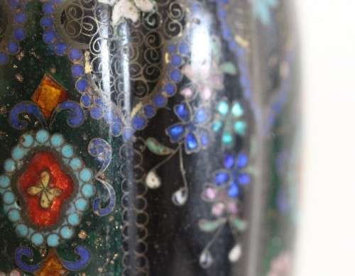 A magnificent and rare antique Chinese cloisonné enamelled vase with exceptional detailing