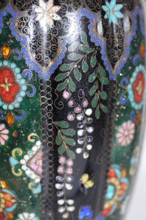 A magnificent and rare antique Chinese cloisonné enamelled vase with exceptional detailing