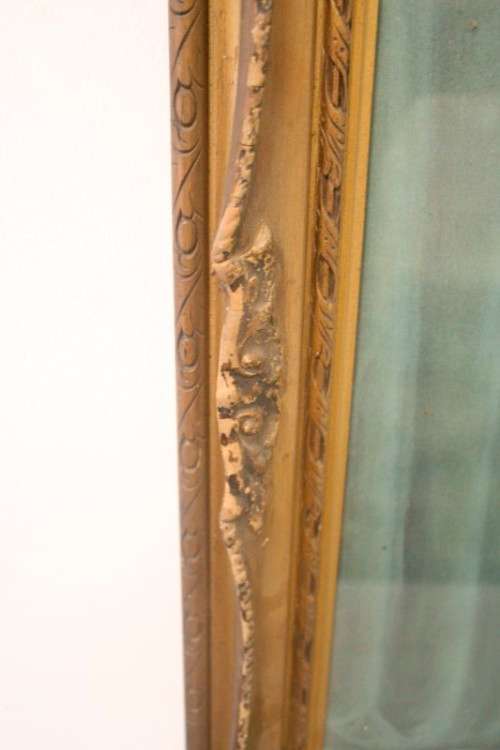A fabulous antique moulded picture frame with a gorgeous flower print behind glass..