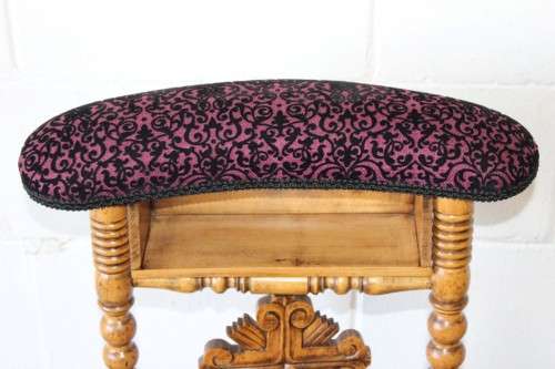 A rare antique hand-carved Oregon "Prie Dieu" prayer chair upholstered in a fabulous brocade fabric