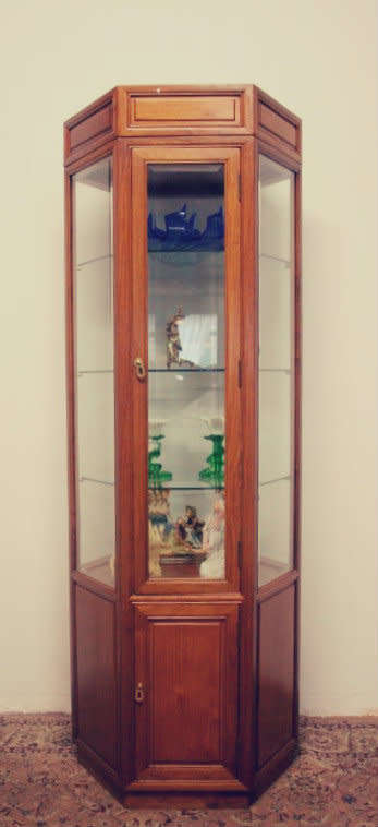 *Discounted* Exquisite solid Rosewood hexagon display cabinet w bevelled glass & large cupboard